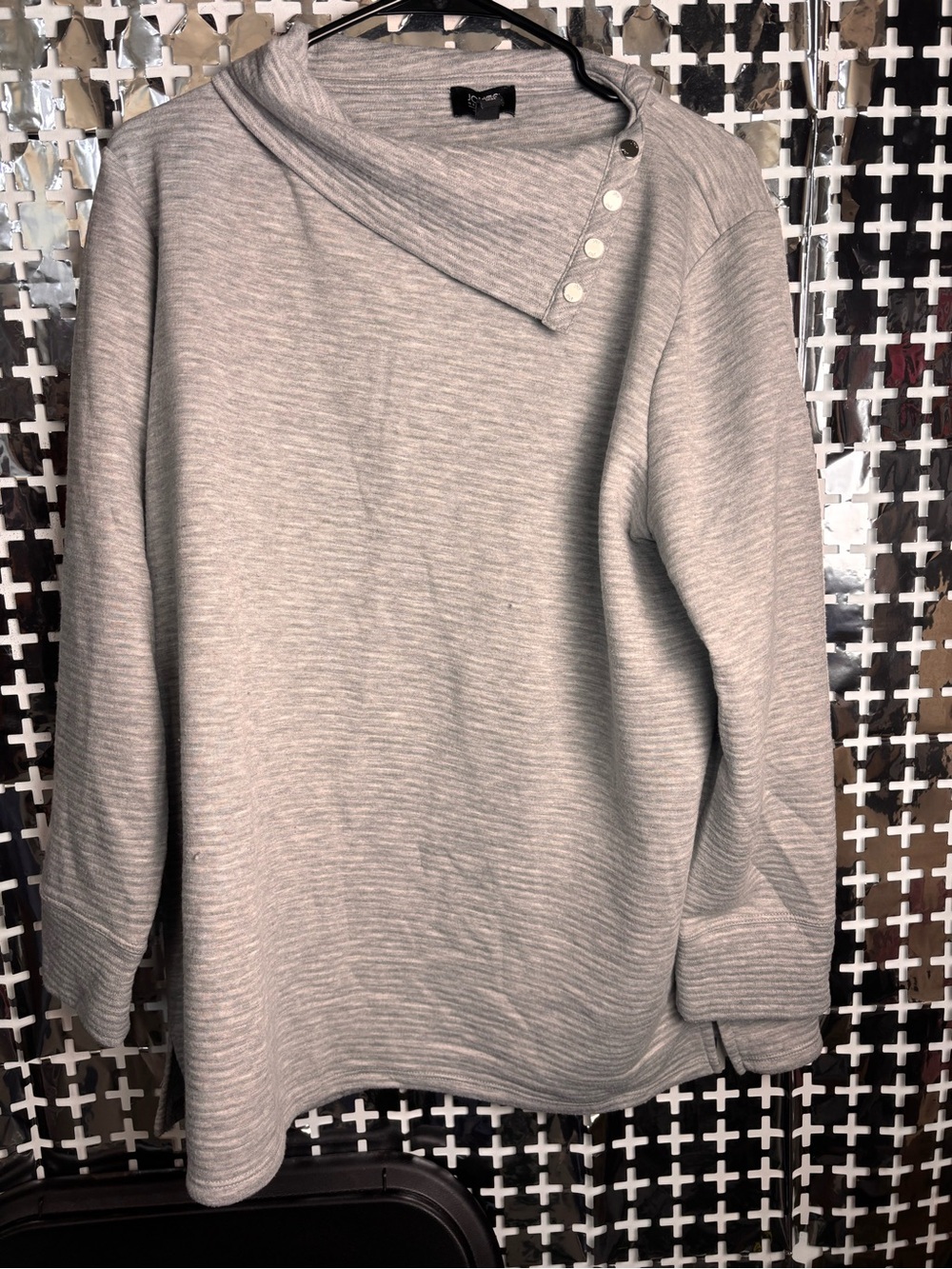 Jones New York Light Gray Asymmetrical Button Turtleneck Sweater